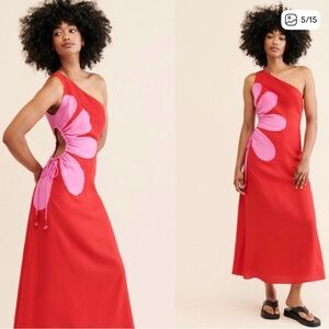 Farm Rio flower cut out one shoulder dress